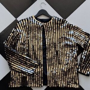 Black and Gold Striped Sequin Jacket Size M